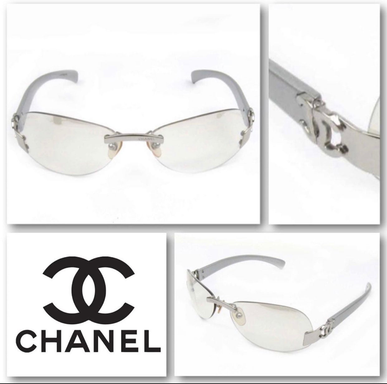 CHANEL, Accessories, Rare Chanel Rimless Cc Sunglasses 432 Clear Foldup