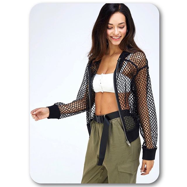 Fishnet zip up hoodie top